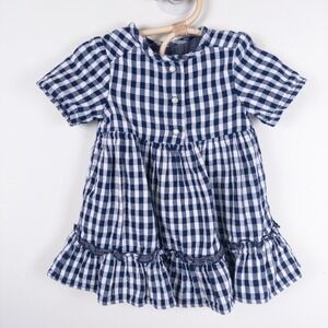 Zara Gingham Dress Kids 12-18M Navy Blue White Ruffle Plaid Button Front